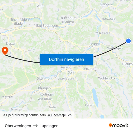 Oberweningen to Lupsingen map