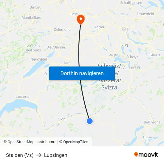 Stalden (Vs) to Lupsingen map