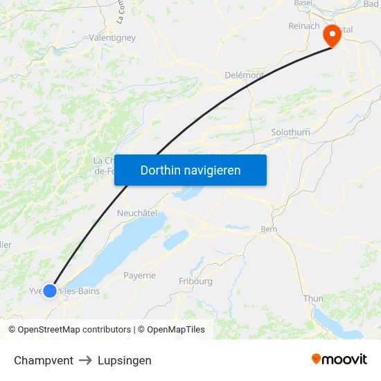 Champvent to Lupsingen map
