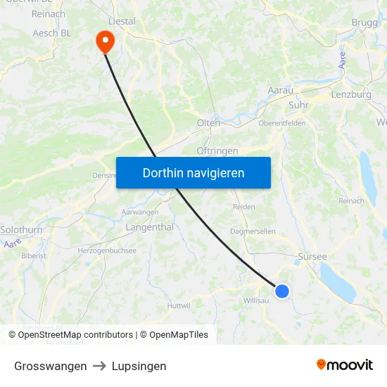 Grosswangen to Lupsingen map