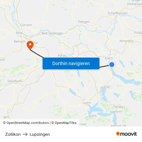 Zollikon to Lupsingen map