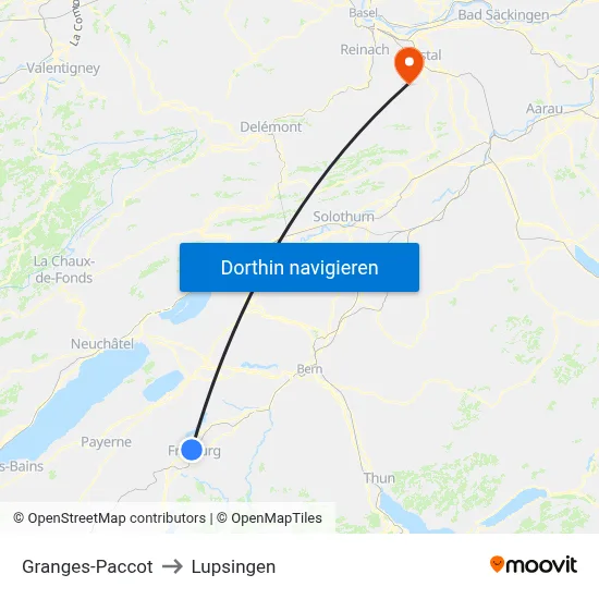 Granges-Paccot to Lupsingen map
