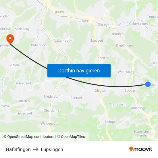Häfelfingen to Lupsingen map