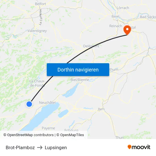 Brot-Plamboz to Lupsingen map