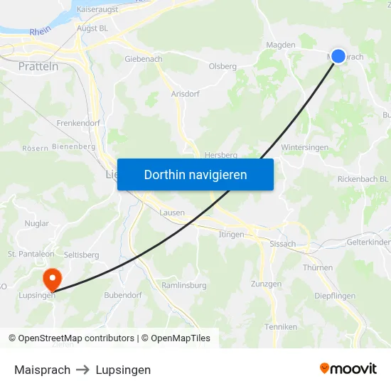 Maisprach to Lupsingen map