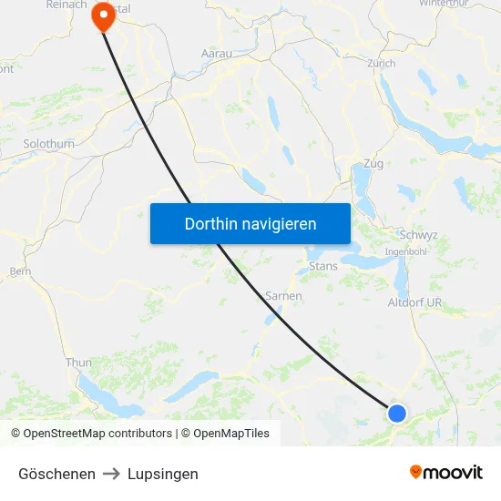 Göschenen to Lupsingen map