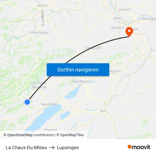 La Chaux-Du-Milieu to Lupsingen map