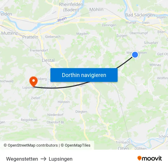 Wegenstetten to Lupsingen map
