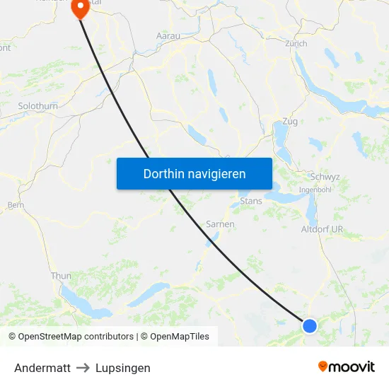 Andermatt to Lupsingen map