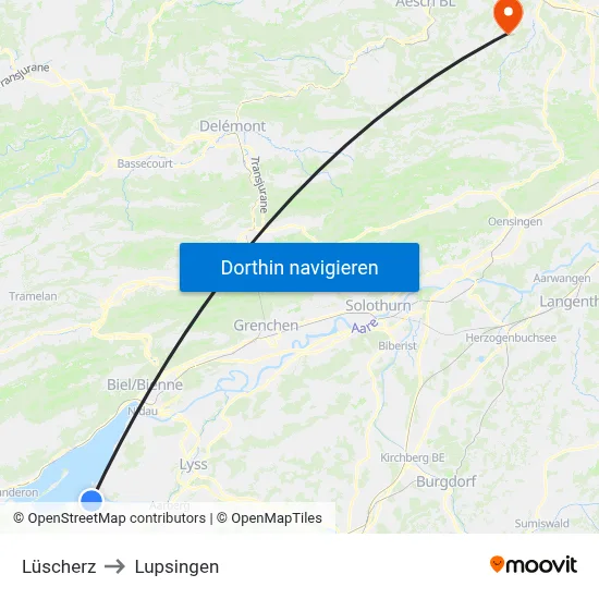 Lüscherz to Lupsingen map