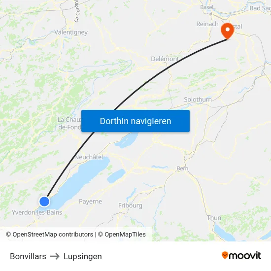 Bonvillars to Lupsingen map