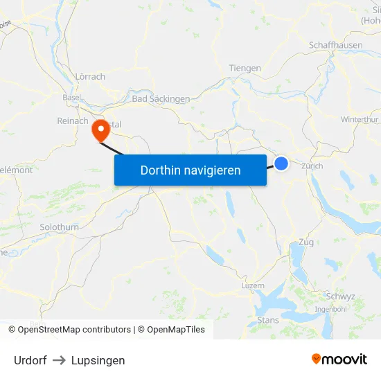 Urdorf to Lupsingen map