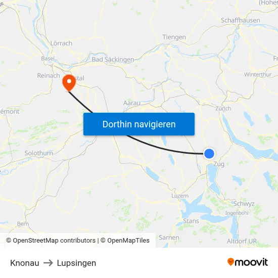 Knonau to Lupsingen map