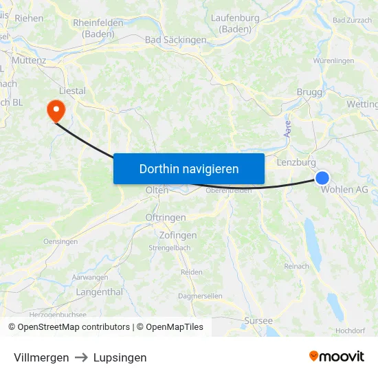 Villmergen to Lupsingen map