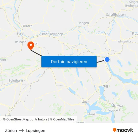 Zürich to Lupsingen map