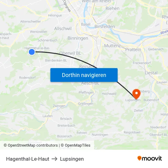 Hagenthal-Le-Haut to Lupsingen map