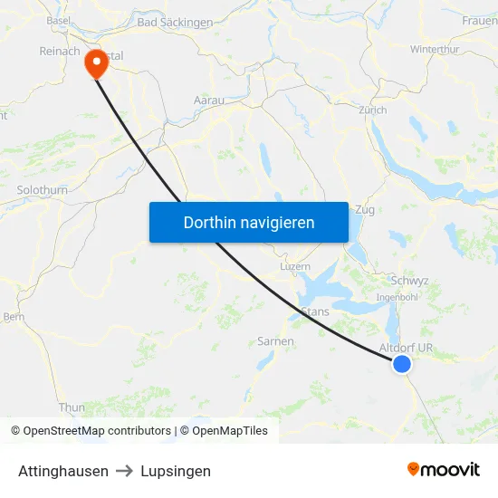 Attinghausen to Lupsingen map