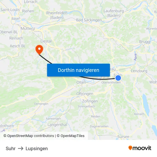 Suhr to Lupsingen map