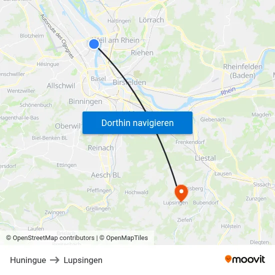 Huningue to Lupsingen map