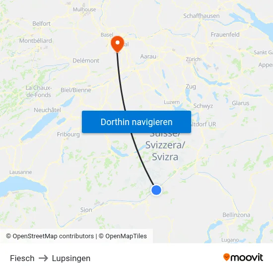 Fiesch to Lupsingen map