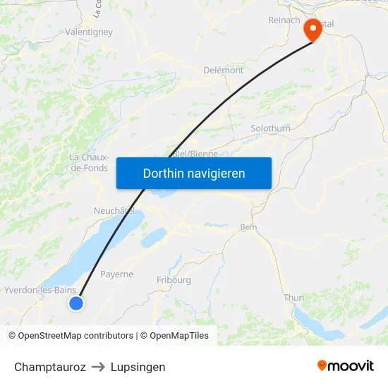 Champtauroz to Lupsingen map