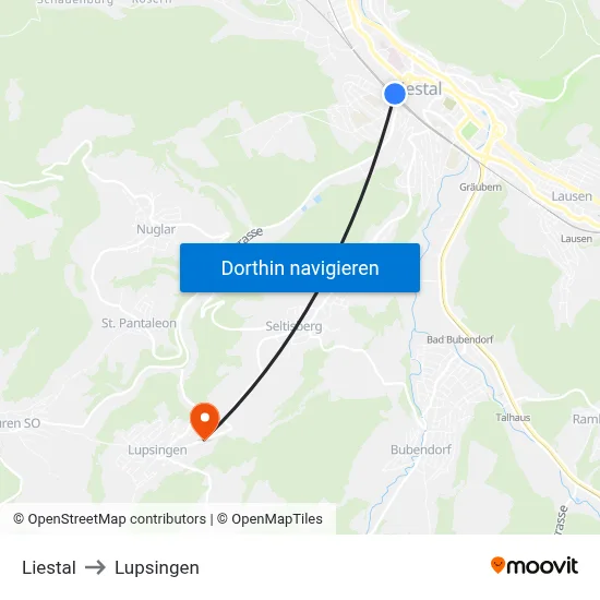 Liestal to Lupsingen map