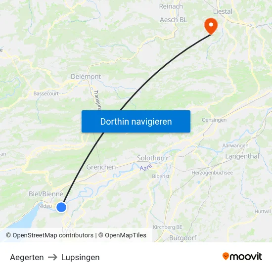 Aegerten to Lupsingen map
