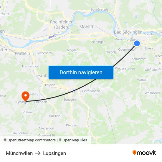Münchwilen to Lupsingen map
