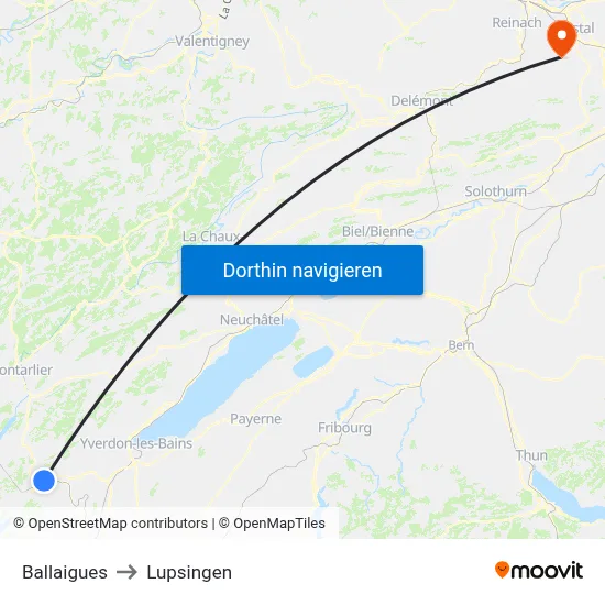 Ballaigues to Lupsingen map