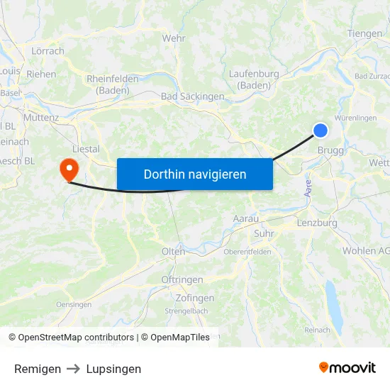 Remigen to Lupsingen map
