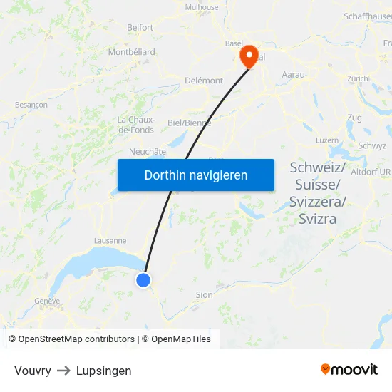 Vouvry to Lupsingen map