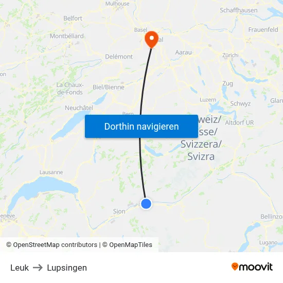 Leuk to Lupsingen map