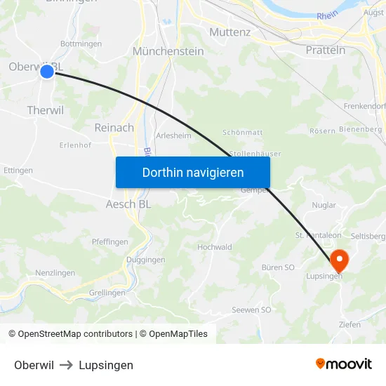 Oberwil to Lupsingen map