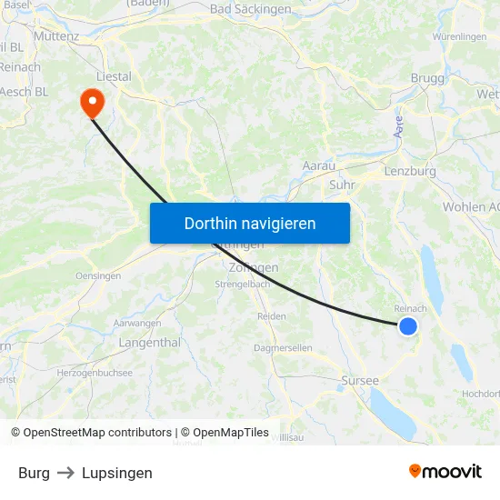 Burg to Lupsingen map