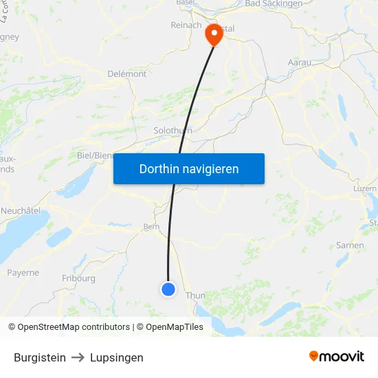 Burgistein to Lupsingen map