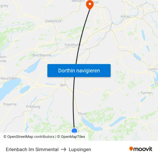 Erlenbach Im Simmental to Lupsingen map