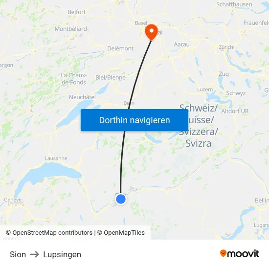Sion to Lupsingen map