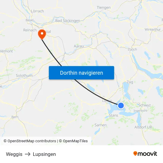 Weggis to Lupsingen map