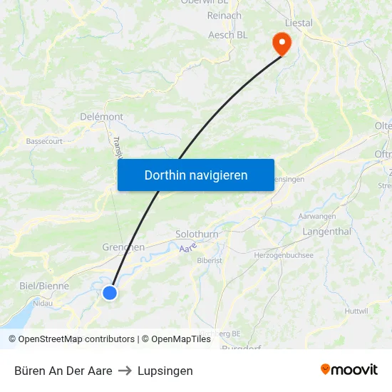 Büren An Der Aare to Lupsingen map
