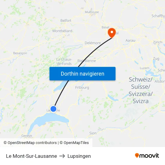Le Mont-Sur-Lausanne to Lupsingen map