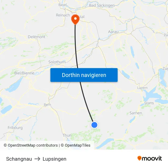 Schangnau to Lupsingen map