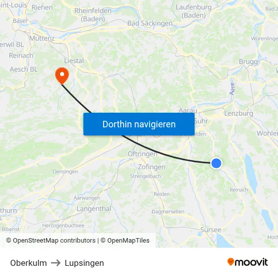 Oberkulm to Lupsingen map