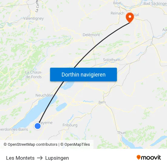 Les Montets to Lupsingen map
