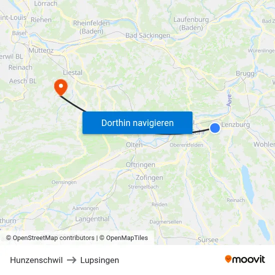 Hunzenschwil to Lupsingen map