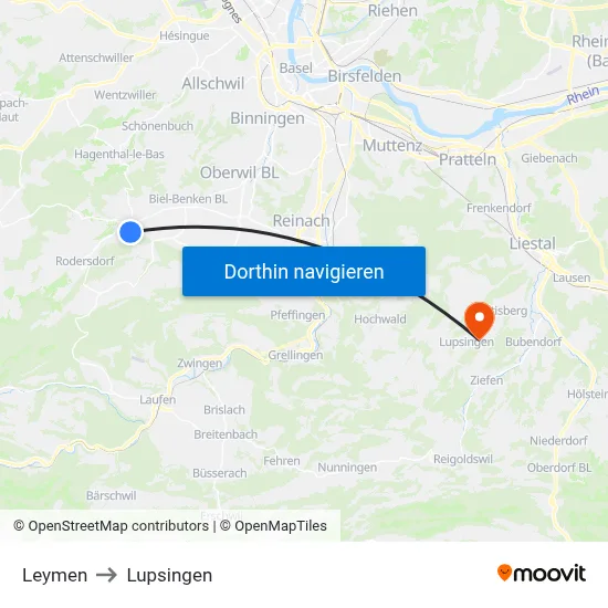 Leymen to Lupsingen map