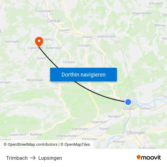 Trimbach to Lupsingen map