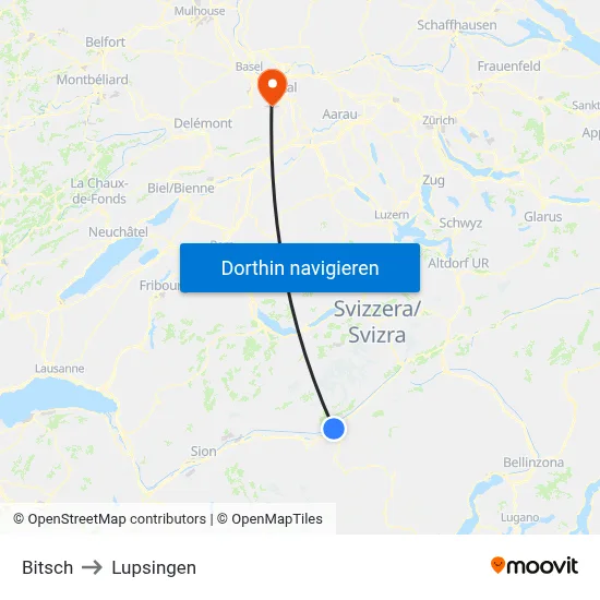 Bitsch to Lupsingen map