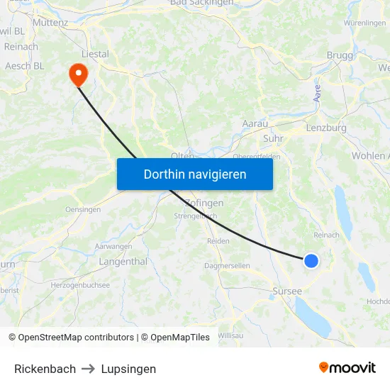 Rickenbach to Lupsingen map