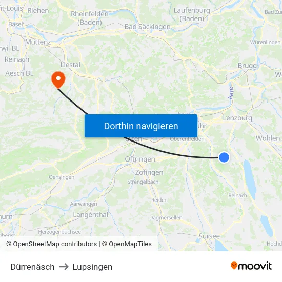 Dürrenäsch to Lupsingen map