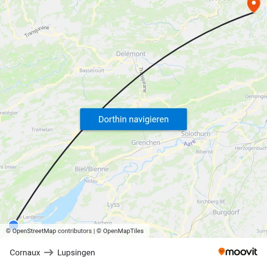 Cornaux to Lupsingen map